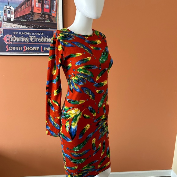 VINTAGE INDULGENCE LONDON red patterned body con sweater dress - Picture 6 of 9